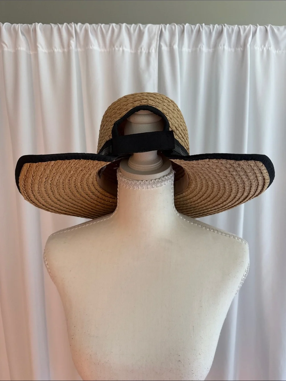 Vince Camuto Tan Straw Fedora with Black Trim